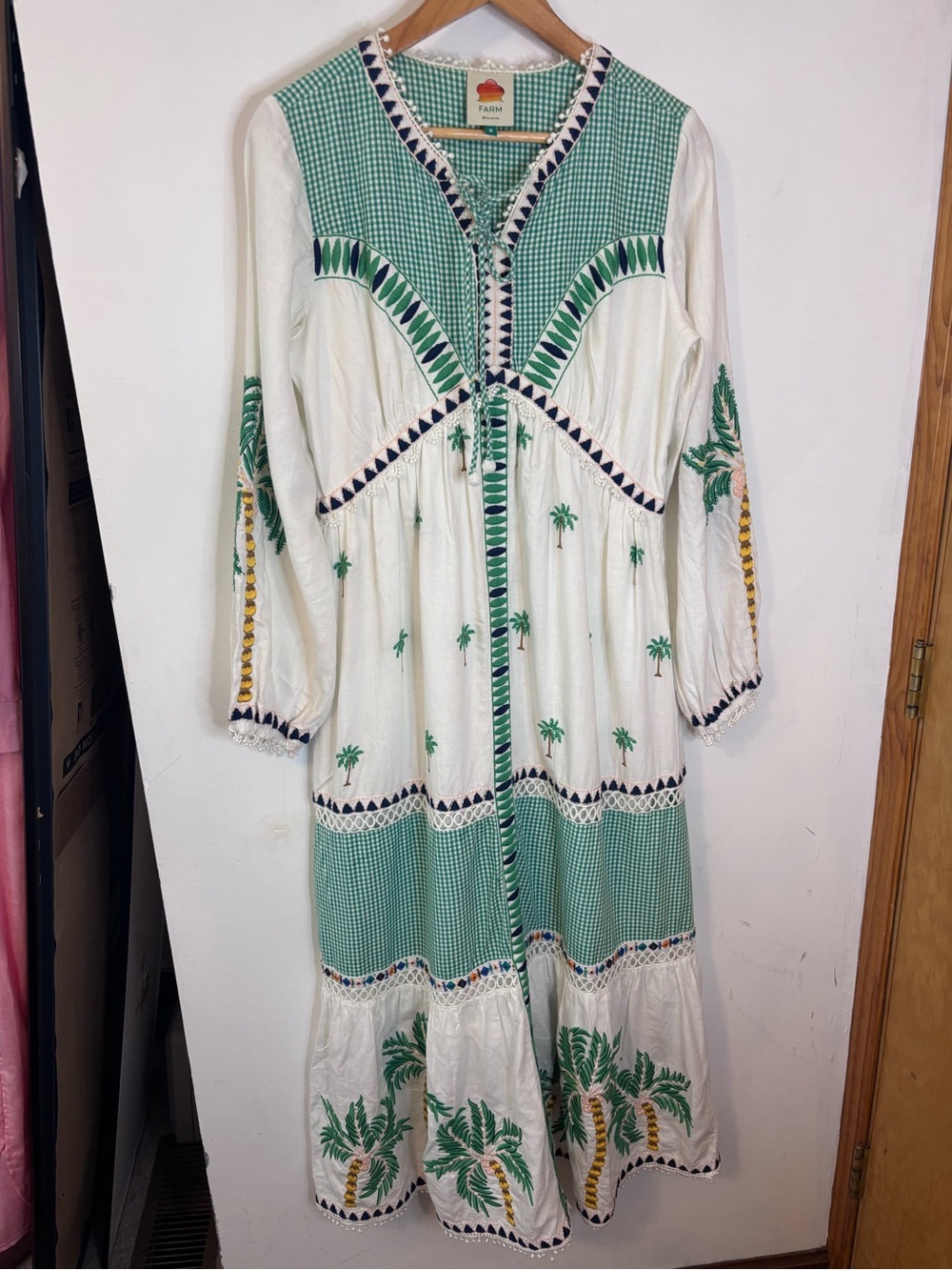 FARM Rio Bohemian Linen Maxi Dress with Green Palm Embroidery - Picture 2 of 14